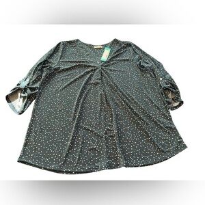 Beacon Blouse Patty Roll Tab Top Shirt Stitch Fix Polka Dot NWT Size 2X Green